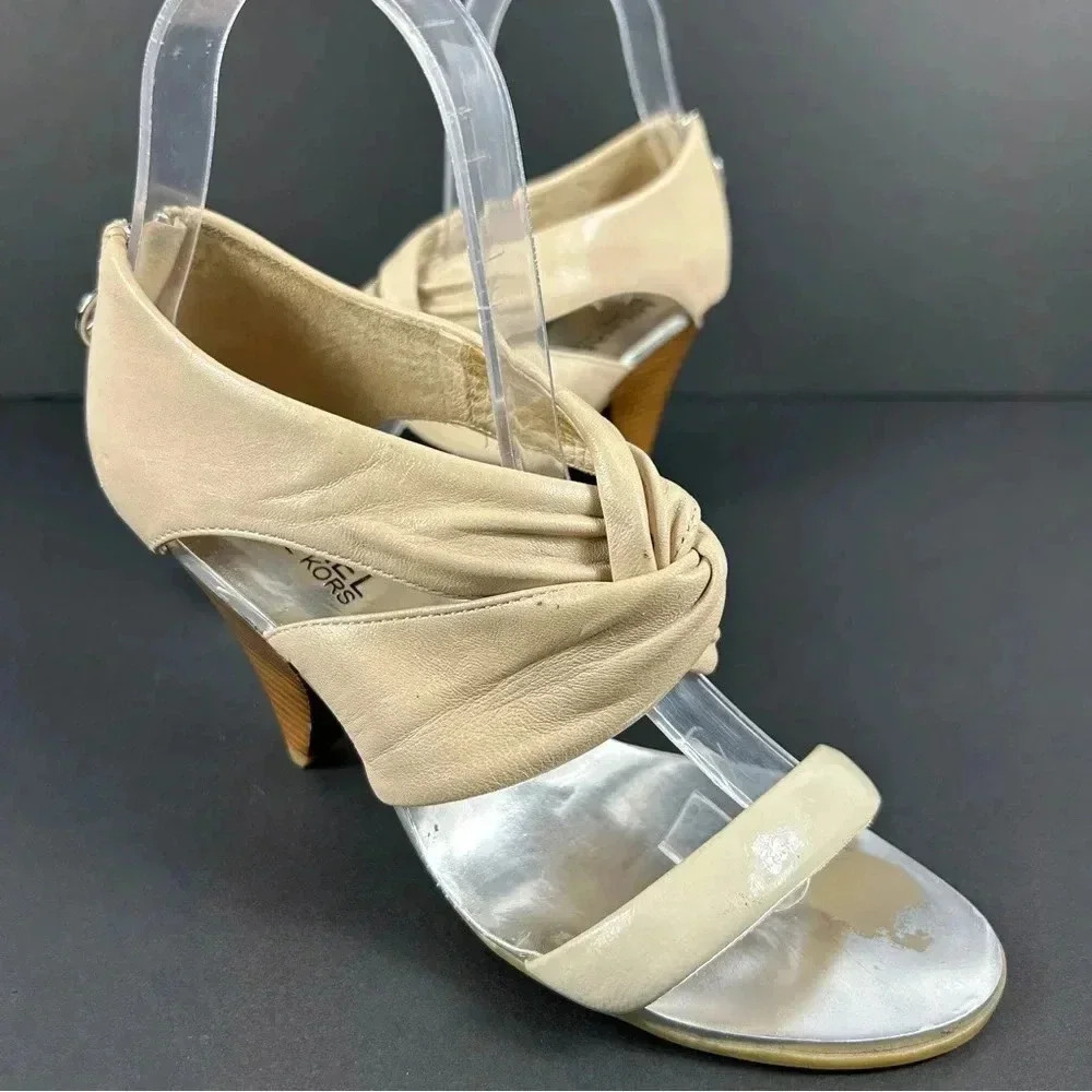 Michael Kors Leather Twist Knot Wedge Sandals - Cream/Silver 6M